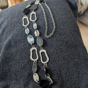 Stainless Steel Oval Modern Silver Black Necklace